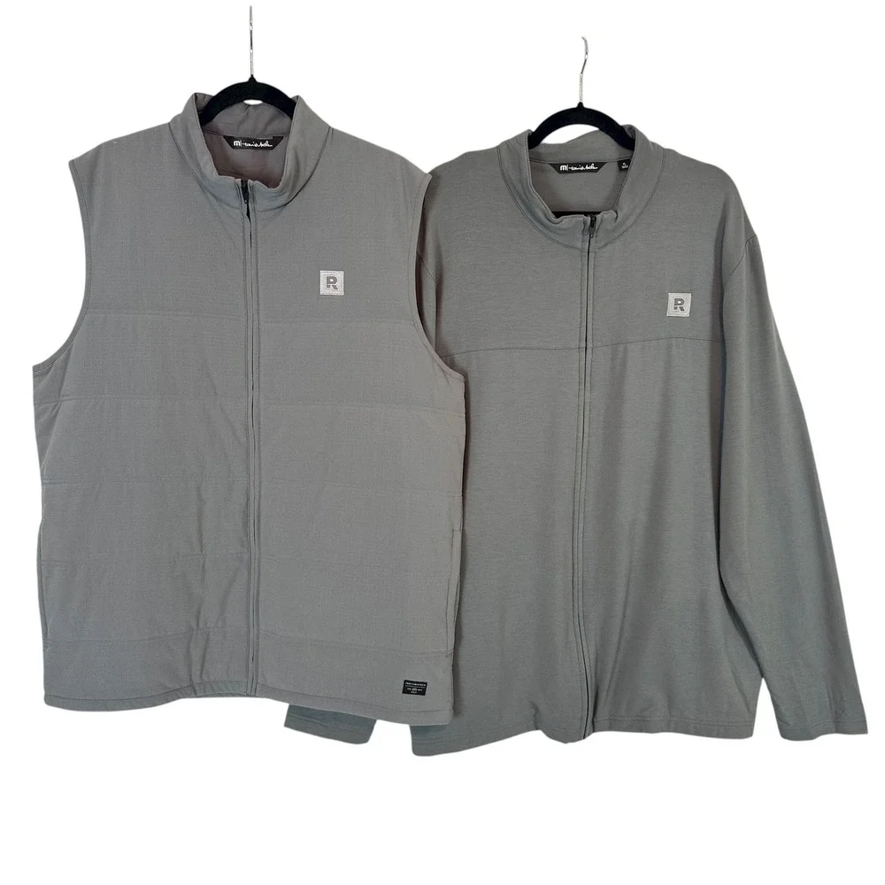 Travis Mathew Jacket Vest Set XL Gray Full Zip Golf Athleisure Performance